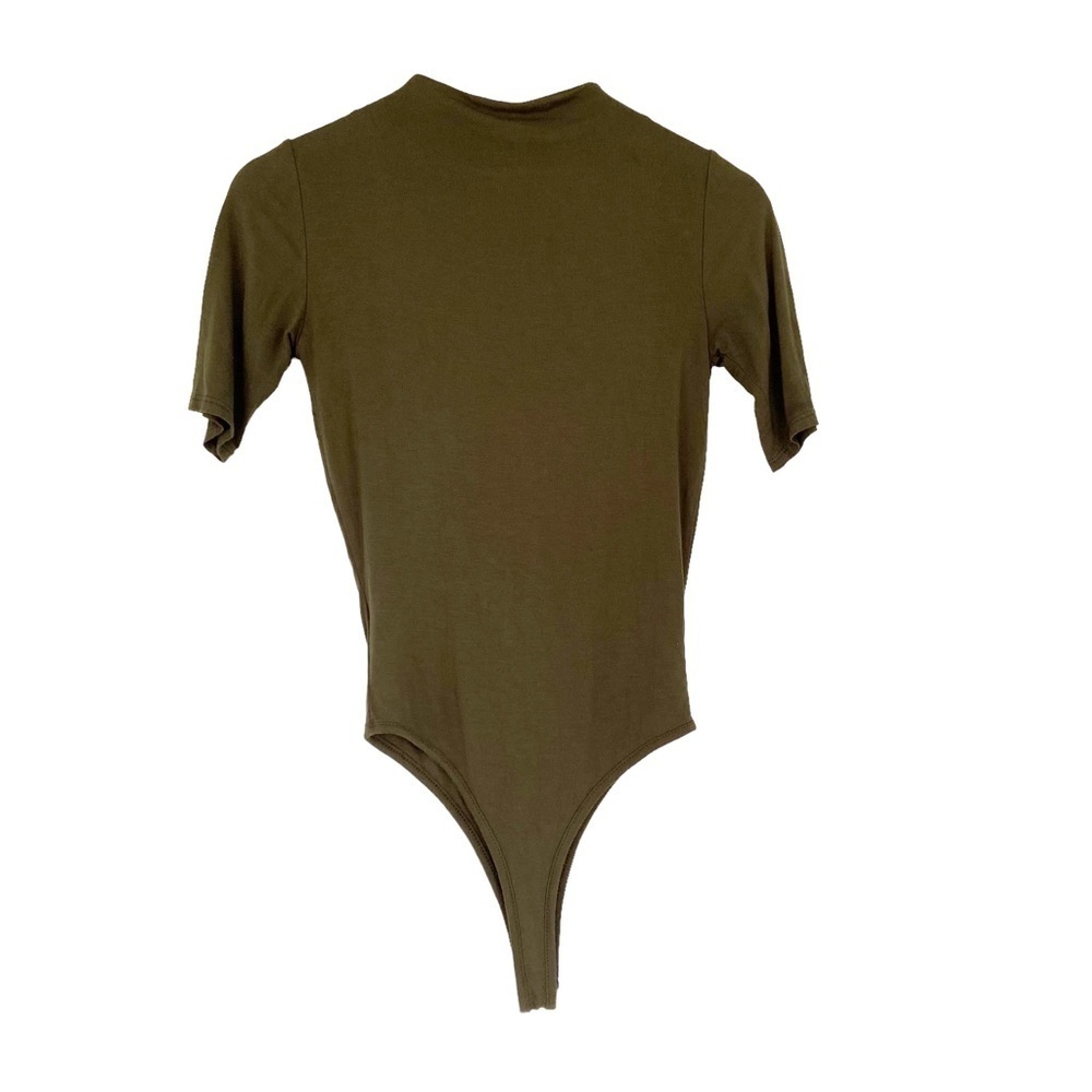 Forever 21 Women’s Bodysuit Top Mock Neck Elbow Sleeve Size Small Olive Green - Picture 3 of 4